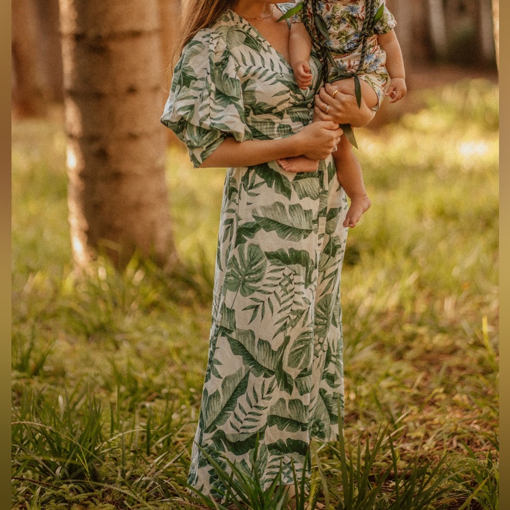 H&M x Johanna Ortiz Linen Floral Leaf Puff Sleeve Dress